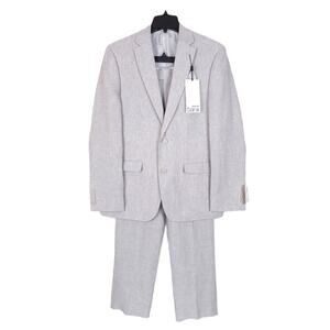 Bar III Mens Slim Fit 3 Piece Linen Suit 44L 36x32 Large Light Grey Solid NWT